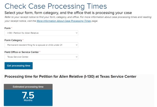 New USCIS processing times tool